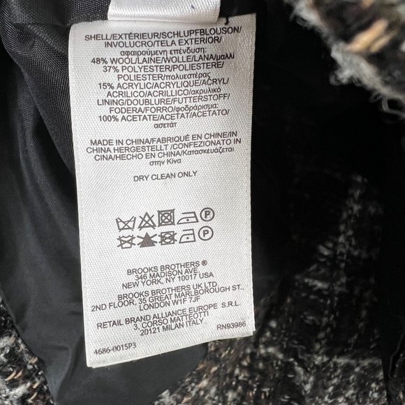 346 Brooks Brothers Boucle Tweed Blazer Jacket 6 Black Tan Ribbon Trim Snap Wool - Picture 6 of 6